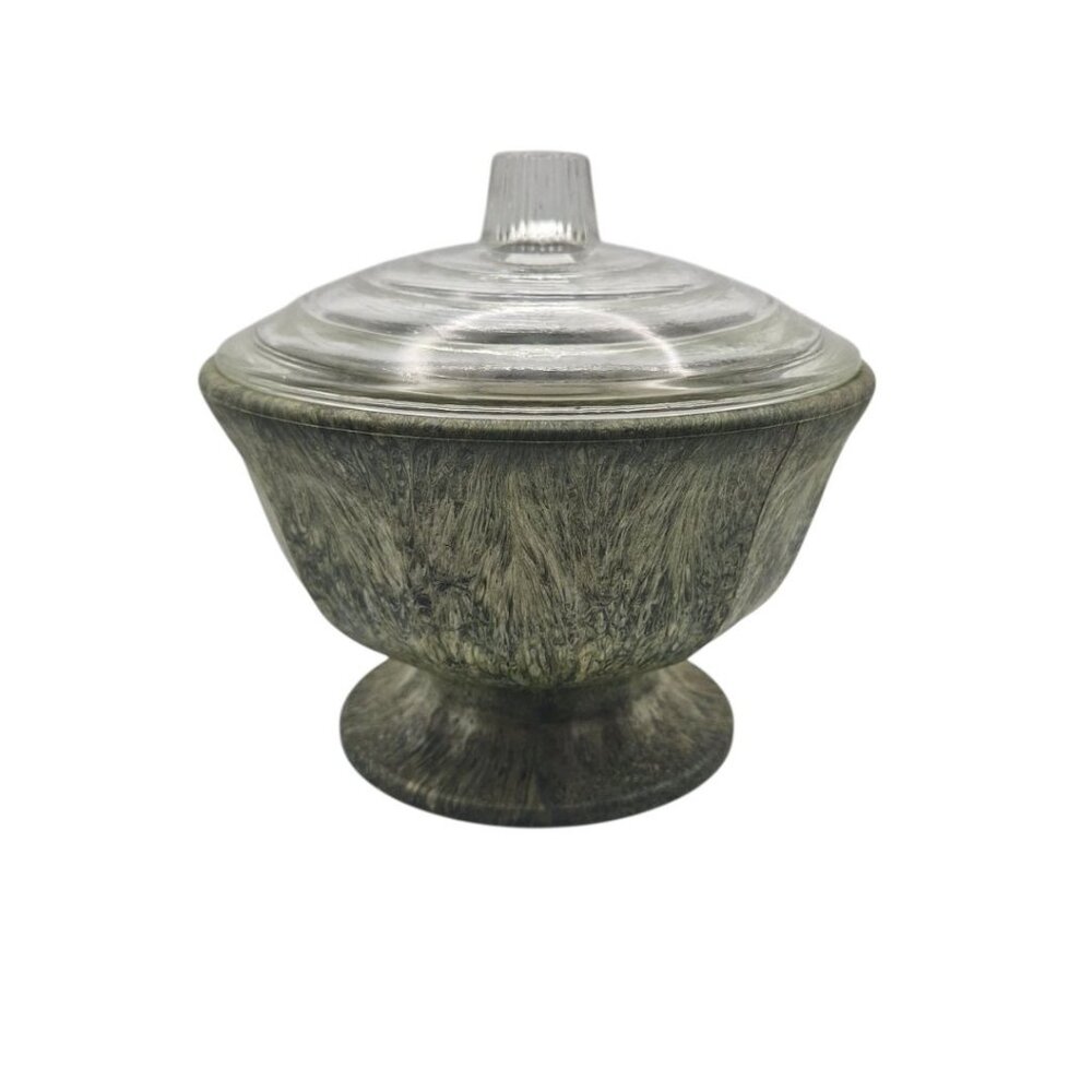 Fronzwood Kokomo Bowl Glass Lid Green Composite Vintage Art Mid Century‎ Modern